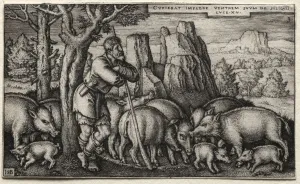1500 1550 Prints: The Prodigal Son: Tending Swine. Creator: Hans Sebald Beham (German, 1500-1550)