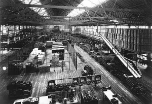 Part of the production line at Fords Highland Park factory, Detroit, Michigan, USA, c1914 Part of the production line at Fords Highland Park factory, Detroit, Michigan, USA, c1914