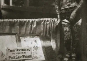 Tattooing Prints: Professor Charles Wagners Tattoo Parlour, Chatham Square, New York, USA, early 1930s