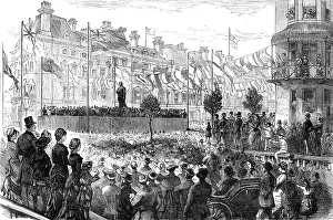 Officials Prints: Professor Owen unveiling the statue of Harvey at Folkestone, 1881. Creator: Unknown