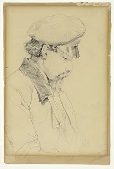 Graphite On Tan Wove Paper Prints: Profile Portrait of a Man Wearing a Cap, n.d. Creator: Unknown