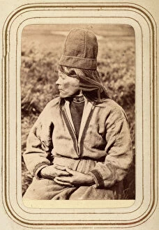 Posture Collection: Profile portrait of the widow Ristin Menlös b. Pantsi, 44 years old, Tuorpon Sami village, 1868