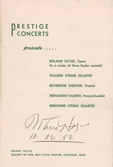 Images Dated 19th August 2021: Programme from a concert featuring Roland Hayes, 1953. Creator: Unknown