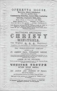 Operetta Prints: A programme of events to be stage at the Operetta House, Waterloo Place, Edinburgh, 1874