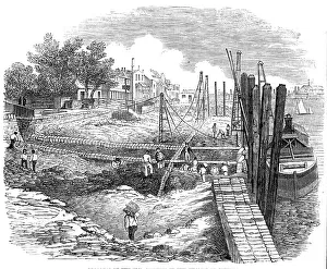 Pump Prints: Progress of the Embankment of the Thames at Chelsea, 1857. Creator: Unknown