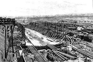Locks Prints: Progress of the Manchester Ship Canal works: Mode-Wheel locks, 1890. Creator: Unknown