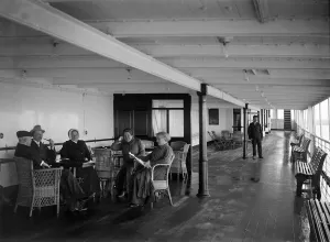 Steamer Prints: Promenade deck on SS Insulinde, 1914. Creator: Kirk & Sons of Cowes