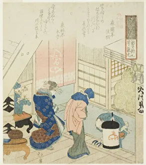 Shikishiban Surimono Prints: Promise (Seiyaku no ukei), from the series Eighteen Illustrations of the Ladder of Ancient