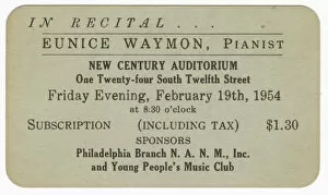 Promotional card for a piano recital given by Eunice Waymon (Nina Simone), 1954