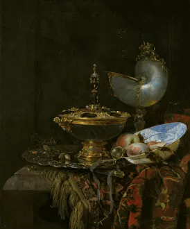 Barock Collection: Pronk Still Life with Holbein Bowl, Nautilus Cup, Glass Goblet and Fruit Dish, 1678
