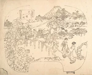 Utagawa Gallery: Proof Line-Block Print for Fan, 19th century. Creator: Sadahide Utagawa