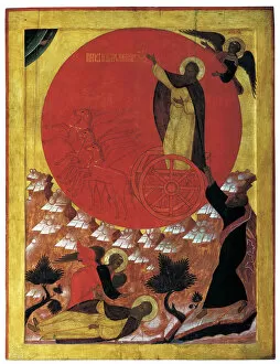 Elias Gallery: The Prophet Elijah and the Fiery Chariot, 1570s. Artist: Russian icon