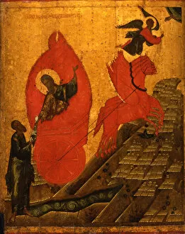The Prophet Elijah and the Fiery Chariot, Early16th cen.. Artist: Russian icon