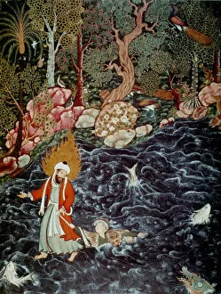 Elias Gallery: The prophet Elijah rescuing Prince Nur ad-Dahr (From the Hamzanama), 1562-1577