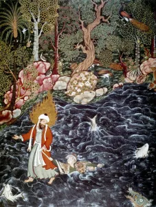 The prophet Elijah rescuing Prince Nur ad-Dahr, 1562-1577. Artist: Mir Sayyid Ali