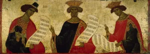 Novgorod School Prints: The Prophets Daniel, David and Solomon, c. 1497. Artist: Russian icon