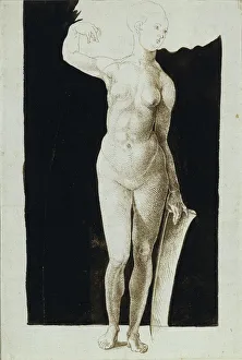 Proportion study of female nude with a shield, 1500. Artist: Durer, Albrecht (1471-1528)