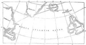Iceland Europe Prints: Proposed route of the North Atlantic Telegraph, 1860. Creator: Unknown