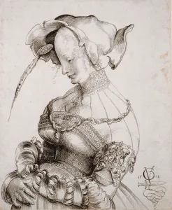 Red Light District Prints: Prostitute in Half Figure, 1518. Creator: Graf, Urs (c. 1485-1527 / 28)