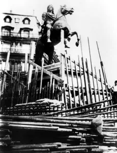 Protective measures for the statue of Louis XIV, Paris, 1940 Protective measures for the statue of Louis XIV, Paris, 1940