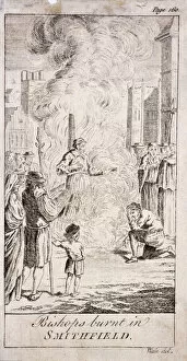 Queen Of England And Ireland Collection: Protestant bishops being burnt at Smithfield, during the reign of Mary I, 16th century, (c1760)