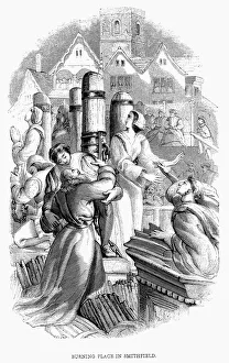 Protestants burned at the stake for refusing to deny their faith, Smithfield, London, 1556 Protestants burned at the stake for refusing to deny their faith, Smithfield, London, 1556