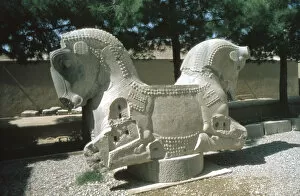 Achaemenid Collection: Protome of a double horse, the Apadana, Persepolis, Iran