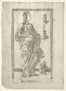 Ferrara Prints: Prudence (from the Tarocchi, series B: Cosmic Principles & Virtues, #35), before 1467