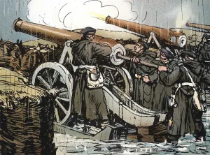 Field Gun Prints: Prussian artillery battery in action, Franco-Prussian War, 1870-1871