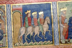 Wise Man Prints: Detail from a Psalter: The Magi Ride to Bethlehem, c1140