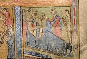 Bleeding Gallery: Detail from a Psalter, Suicide of Herod, probably illuminated at Canterbury c1140
