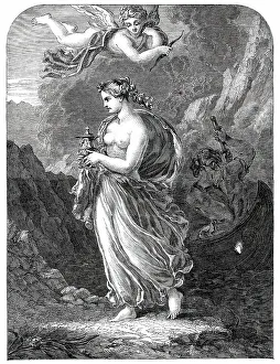 Thomas Uwins Prints: Psyche Returning from the Infernal Regions with the Casket of Beauty'