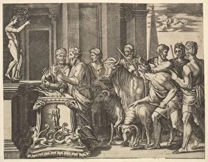 Psyches father consulting the oracle, from The Fable of Psyche, 1530-60