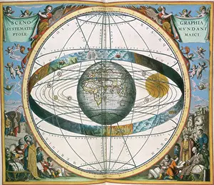 Ptolemy Claudius Prints: Ptolemaic Solar System, 1660. Creator: Unknown