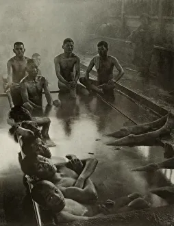 Semi Naked Prints: A Public Bath at Kanawa, 1910. Creator: Herbert Ponting