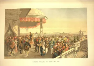 Alexander Alexandrovich Prints: Public festivities following the coronation of Emperor Alexander III on Khodynka Field (From the Cor Artist: Makovsky)