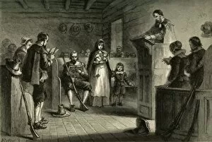 Bobbett Gallery: Public Worship at Plymouth by the Pilgrims, (1877). Creator: Albert Bobbett