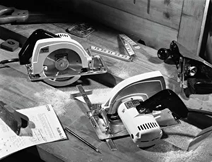 Woodworking Prints: Publicity shot for Stanley circular saws, 1965. Artist: Michael Walters