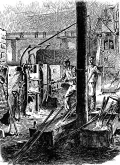 North Rhine Westphalia Gallery: Puddling furnace and mechanical hammer, Krupps Works, Essen, Germany, 19th century