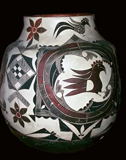 Pueblo pot with a bird design