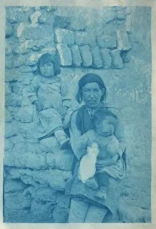 Mud Brick Prints: A Pueblo woman with two children (image 1 of 2), c.1890. Creator: Charles Fletcher Lummis