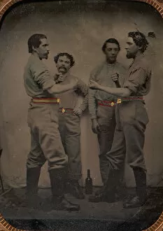 Four Pugilists with a Bottle at Their Feet, 1870-80s. Creator: Unknown