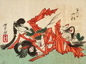 Good Fortune Prints: Pulling Pine Shoots on the Day of the Rat, 1882. Creator: Tsukioka Yoshitoshi