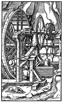 Drainage Gallery: Pump powered by men in a treadmill, 1556
