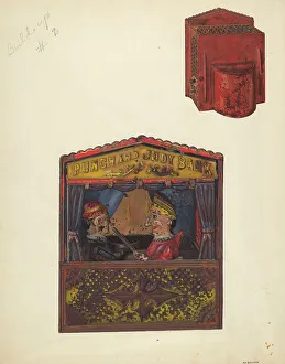 Artists Notes Prints: Punch and Judy Bank, c. 1937. Creator: Alf Bruseth