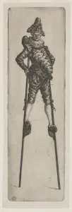Henri Charles Guérard French Prints: Punchinello on Stilts, c. 1888. Creator: Henri Charles Guerard (French, 1846-1897)