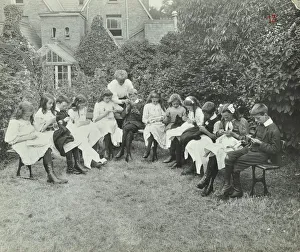 Lewisham Prints: Pupils in the garden doing needlework