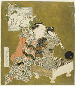 Puppeteer holding puppet on 'go' board, Japan, 1820s. Creator: Hokusai