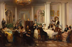 Pushkin and his friends listen to Adam Mickiewicz in the salon of Princess Zinaida Volkonskaya