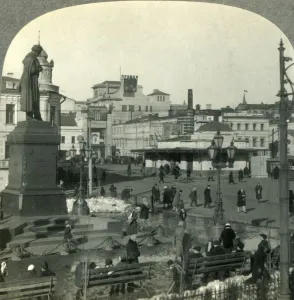 The Pushkin Monument in the Strastnaya Plochad, Moskva (Moscow), U.S.S.R. (Russia), c1930s The Pushkin Monument in the Strastnaya Plochad, Moskva (Moscow), U.S.S.R. (Russia), c1930s